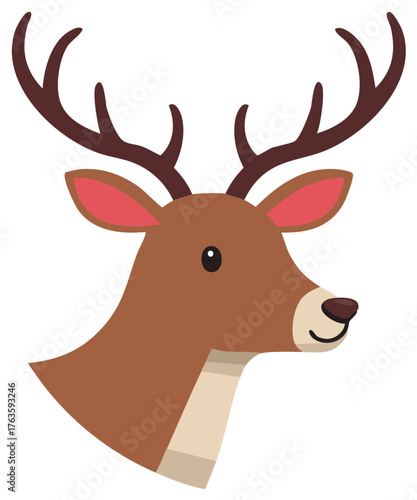 Cartoon Deer Head with Antlers and Big Eyes Minimalist Graphic