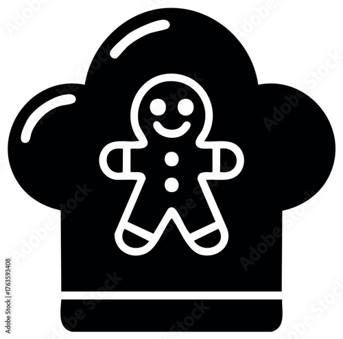 Gingerbread Man in Chef Hat Icon for Christmas Holiday Baking Season