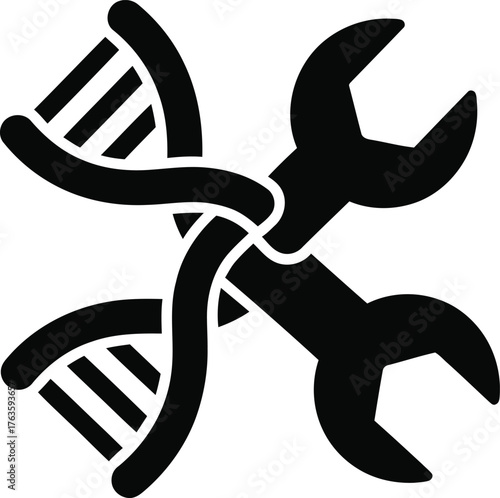 Genetic Engineering Repair Icon DNA Helix and Wrench Tool