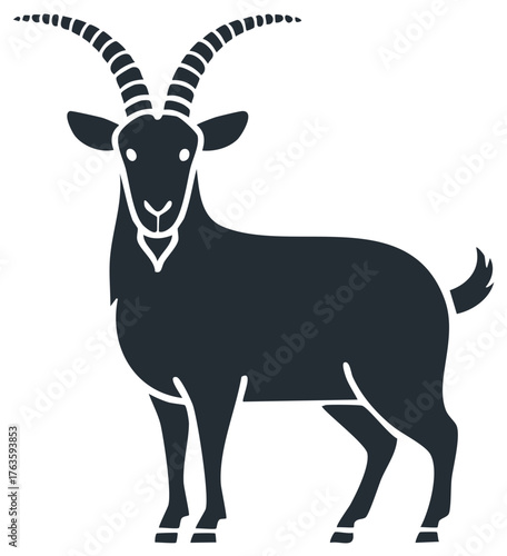 Standing Goat Silhouette Featuring Curved Horns Symbolizing Strength and Nature