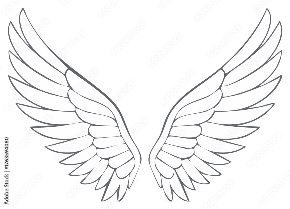 Obraz premium Elegant Angel Wings Illustration Design for Tattoos or Decorations Symbol of Freedom and Spirituality