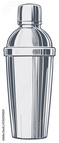 Classic stainless steel cocktail shaker barware illustration for mixing drinks