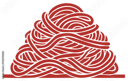 Stylized icon of a tangled pile of red spaghetti pasta noodles