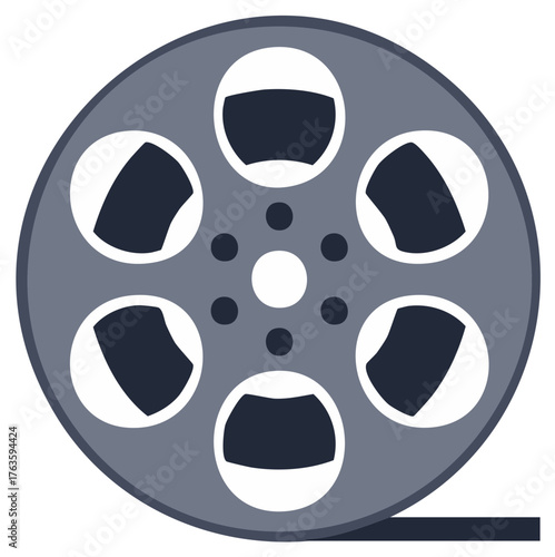 Film reel illustration, classic cinema movie making symbol.