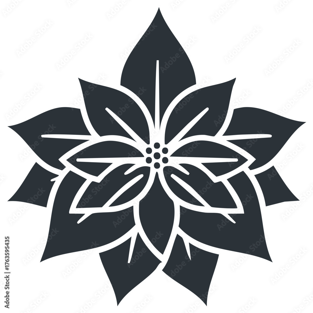 Obraz premium Elegant dark silhouette of poinsettia flower illustration for Christmas holiday and winter season