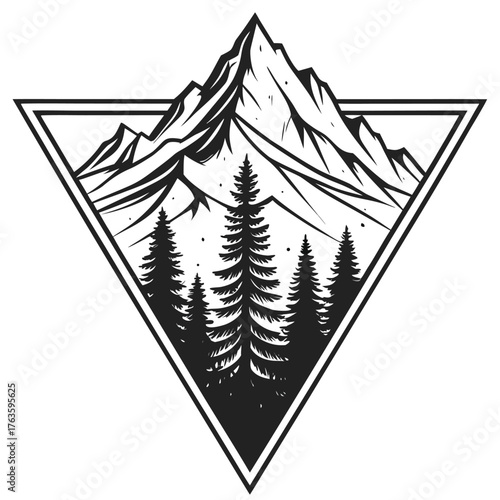 A camping tent icon vector illustration featuring a silhouette of a fir tree and a star for a winter holiday greeting card design