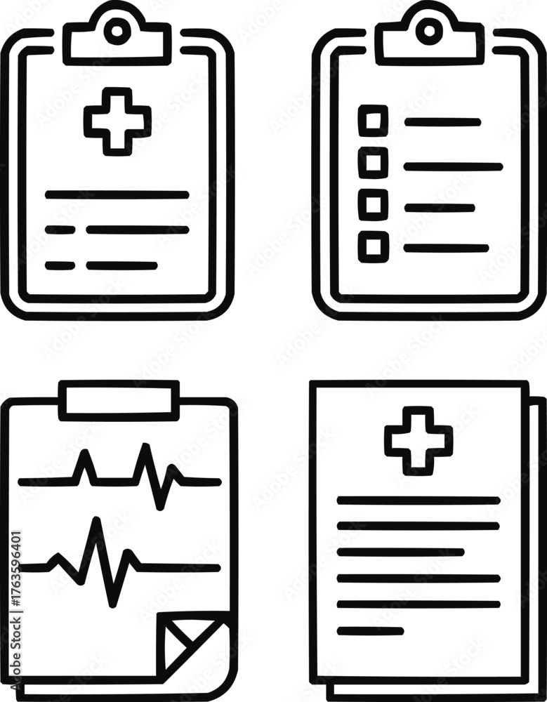 Fototapeta premium Document Clipboard Outline Icon Pack Writing, Notes, and Record Symbols