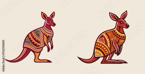 Trendy Elegant sharp dignified kangaroo with jungle pattern logo vector art design illustration