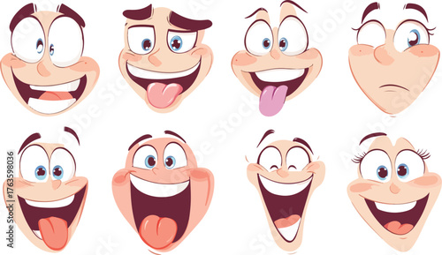 A collection of funny cartoon teeth set with a smiling face and vector illustration