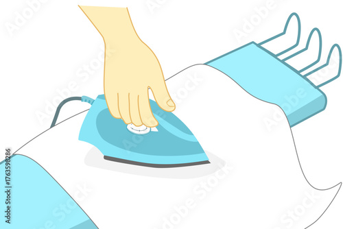 Hand ironing clothes on an ironing board