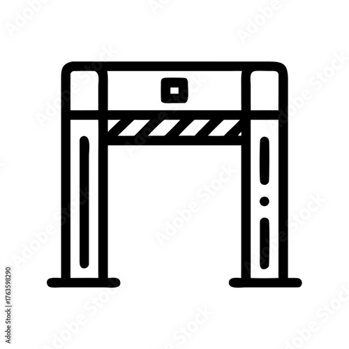 Entry barrier with a striped crossbar representing access control on a white background