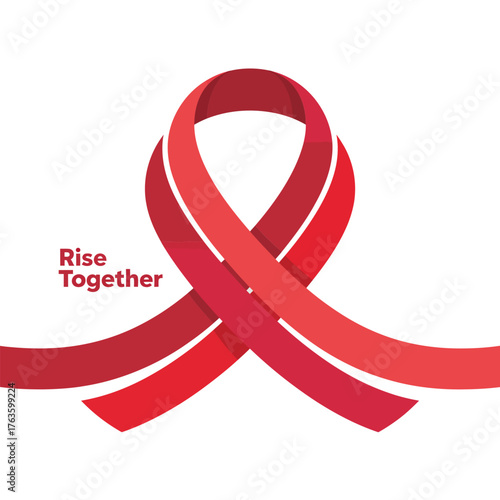 rise together ribbon banner, sweeping loop graphic, collective support theme, charitable wellness message, hopeful health campaign vector illustration