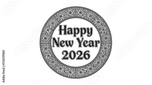 Celebrate new beginnings with a stunning 'Happy New Year 2026' circular design, perfect for festive invitations, digital greetings, and vibrant seasonal promotions.