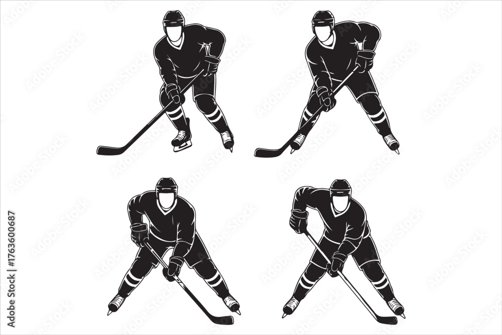 Fototapeta premium Ice Hockey Player Silhouette Vector Illustration