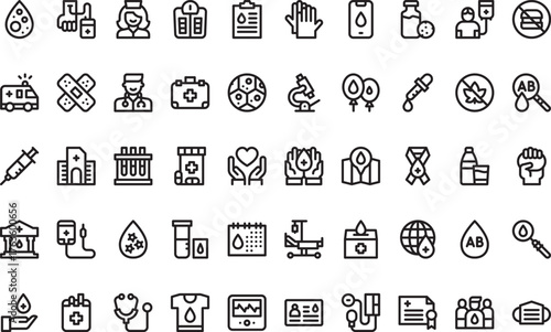 Blood donation and healthcare icons High-Quality Vector Icons Collection with Editable Stroke. Ideal for Professional and Creative Projects