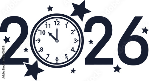 New Year 2026 Clock Countdown Vector