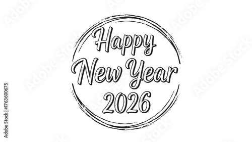 Celebrate the exciting arrival of Happy New Year 2026 with this vibrant, hand drawn circular graphic perfect for festive invitations, social media posts, and celebratory designs