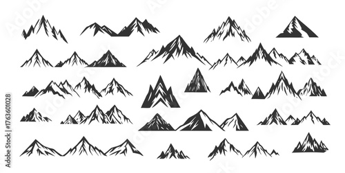 mountain silhouettes collection, landscape peak range hills, outdoor adventure travel concept