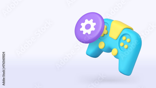 Virtual video game playing esport settings 3d icon banner copy space vector illustration. Cybersport entertainment gaming tournament joystick gamepad option cyberspace championship technology