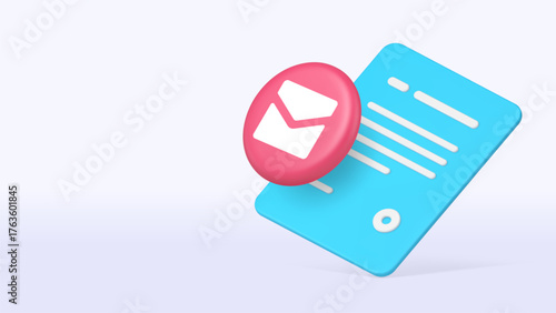 Business email mail letter contract agreement 3d icon banner copy space vector illustration. Corporate document newsletter marketing information message communication electronic correspondence