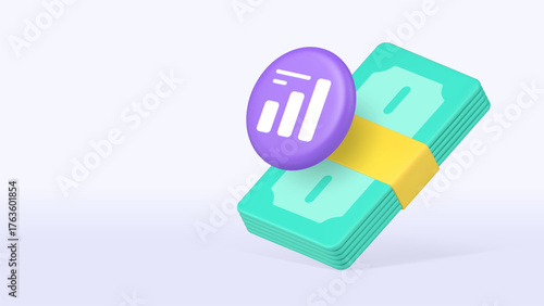 Business financial analyzing money accounting 3d icon banner copy space vector illustration. Commercial banking bookkeeping statistic management analysis strategy planning optimization report