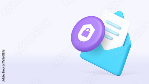 Message electronic mail email confidential safety protection 3d icon banner copy space vector illustration. Correspondence digital communication letter secure inbox outbox newsletter safe privacy