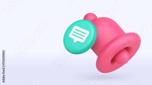 Ring bell announcement reminder notification 3d icon banner copy space vector illustration. Sound alert notice alarm message attention signal time management deadline warning audio communication