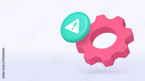 Warning settings information message alert 3d icon banner copy space vector illustration. Hazard maintenance repairing technical support system configuration process error caution mechanical service