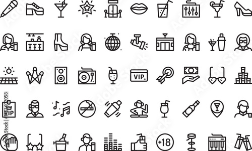 Discotheque and nightlife icons High-Quality Vector Icons Collection with Editable Stroke. Ideal for Professional and Creative Projects