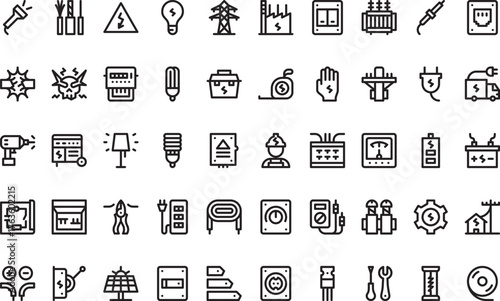 Electrician tools and elements icons High-Quality Vector Icons Collection with Editable Stroke. Ideal for Professional and Creative Projects