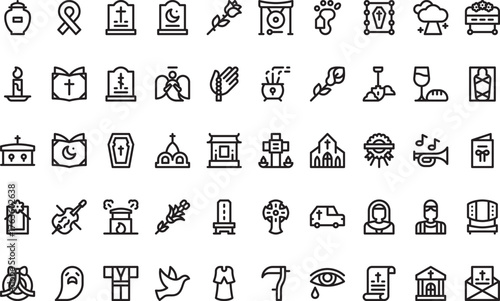 Funeral and memorial icons High-Quality Vector Icons Collection with Editable Stroke. Ideal for Professional and Creative Projects
