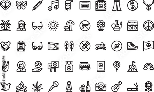 Hippies and subculture icons High-Quality Vector Icons Collection with Editable Stroke. Ideal for Professional and Creative Projects