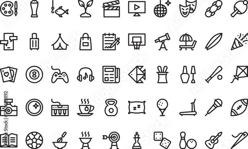 Hobbies and free time icons High-Quality Vector Icons Collection with Editable Stroke. Ideal for Professional and Creative Projects