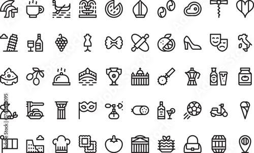 Italy and italian culture icons High-Quality Vector Icons Collection with Editable Stroke. Ideal for Professional and Creative Projects