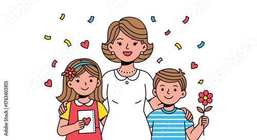 Happy Mother's Day Illustration Celebrating Family Bonds and Maternal Love
