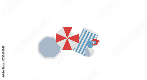 Summer Getaway Beach Vacation Illustration with Towel and Umbrella