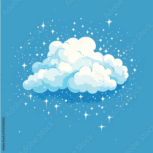 A whimsical illustration of a light blue cloud bursting with stars, evoking a sense of wonder and magic.   , vector style simple color