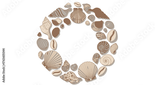 Seashells ring design on white background