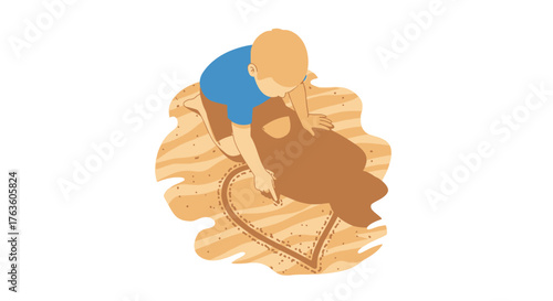 Child draws heart in sand illustration concept