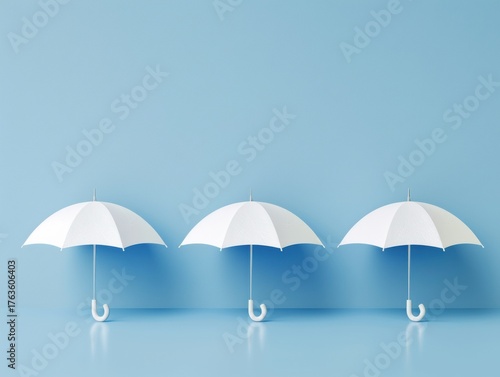 Wallpaper Mural Three White Umbrellas in Minimal Blue Background Torontodigital.ca
