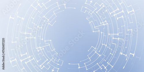Abstract elegant white technology background with circle circuit wires on a futuristic motherboard. Infinity banner for web presentation. AI concept. Digital vector illustration on light tech bg.