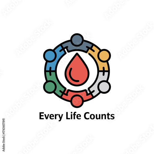 Every Life Counts Message, Care Network Logo, People Circle Emblem, Red Droplet, Emergency Support, Health Charity, Inclusive Community