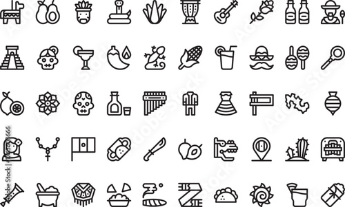 Mexico and mexican culture icons High-Quality Vector Icons Collection with Editable Stroke. Ideal for Professional and Creative Projects