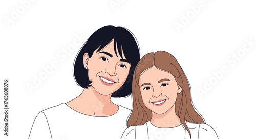 Lovely mom and daughter illustration for Mother's Day on bright white background