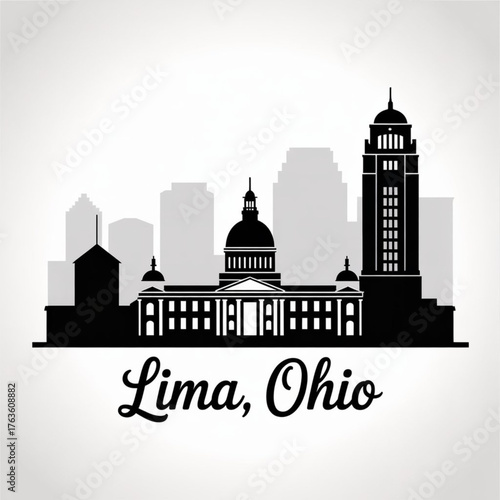 ‎Lima Skyline Silhouette — A Historic Midwestern City in Ohio Vector Illustration