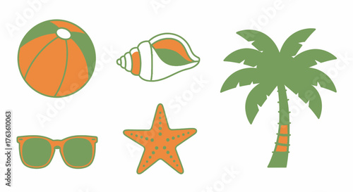 Summer Holiday Beach Set Beachball Seashell Palm Tree Starfish Sunglasses