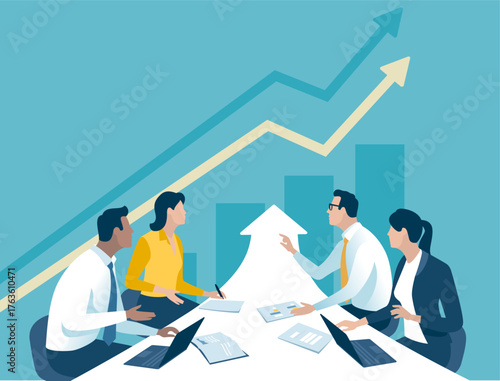 Discussing business plan. Vector illustration

