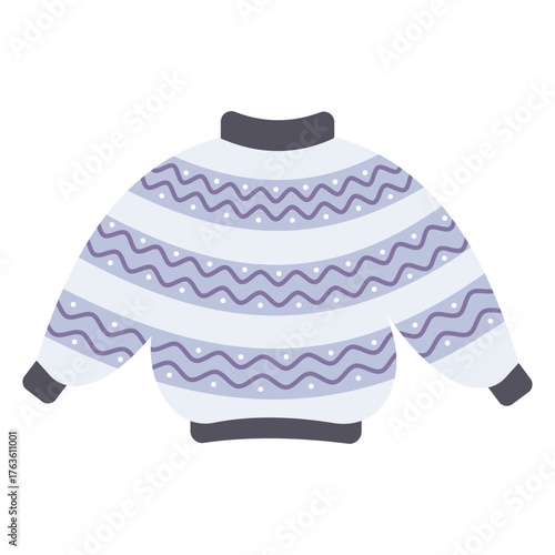 Knitted oversized sweater and comfy winter wear. Cozy season vector illustration isolated on white.