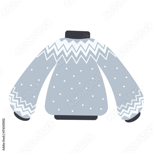 Warm knitted sweater, cozy winter outfit elements. Vector illustration isolated on white.