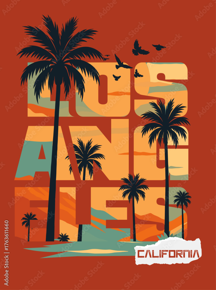 Obraz premium Los Angeles California, Retro Sunset Palm Tree Silhouette